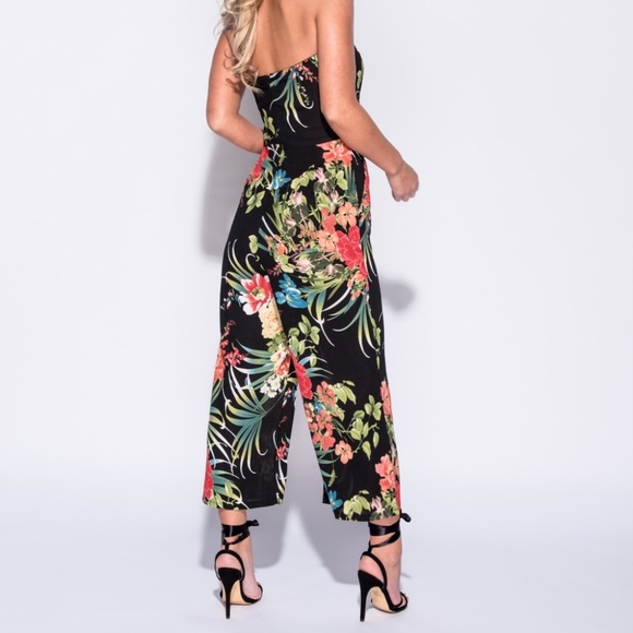 Black Tropical Print Jumpsuit - Picture 4 of 9